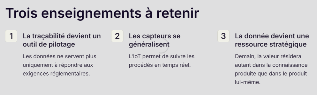 Tableau résumant les points à retenir concernant la traçabilité dans les filières agroalimentaires